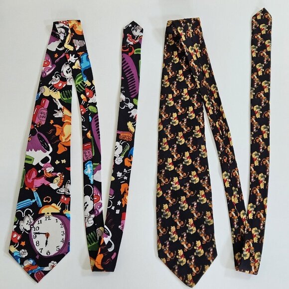 Disney Themed Silk Tie Lot of 2 Pooh Mickey Donald AOP W3.5 L57.5 - 58.5 Boho - Picture 16 of 16